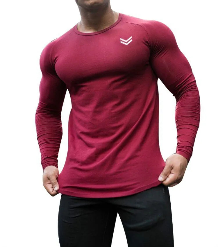 Men's Solid Color Long Sleeve Cotton T-Shirt: Spring Jogger Sports Muscle Exercise