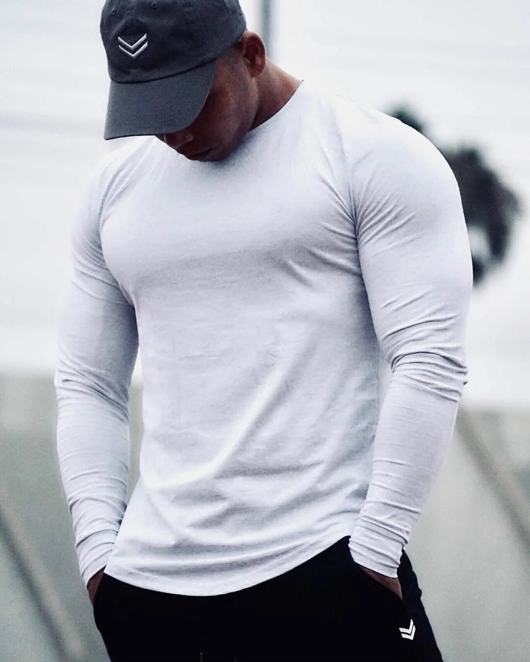 Men's Solid Color Long Sleeve Cotton T-Shirt: Spring Jogger Sports Muscle Exercise